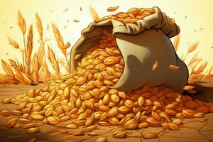 A playful portrayal of oats grains in a charming cartoon style AI Generated photo