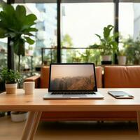 Tablet mockup with wireless keyboard on an office table For Social Media Post Size AI Generated photo