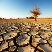 Dried land in the desert Cracked soil crust climate change For Social Media Post Size AI Generated photo