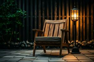 Wooden chair, a seat of reprieve against a soothing, blurred backdrop AI Generated photo