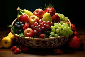 un revisión ese capturas el seducir de un delicioso Fruta cesta desde encima ai generado foto