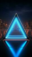 Innovative mock up Neon rhombus on reflective blue, a creative concept Vertical Mobile Wallpaper AI Generated photo