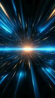 Futuristic 3D rendering Blue neon warp jump beams in space tunnel Vertical Mobile Wallpaper AI Generated photo