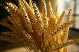 An up close, 3D wheat bundle resembling an artful wheat bouquet AI Generated photo