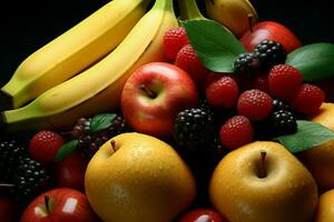 A background adorned with an assortment of appetizing and colorful fruits AI Generated photo