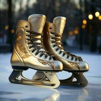 su hockey patines reunirse su figura patines en un invierno espectáculo para social medios de comunicación enviar Talla ai generado foto