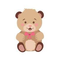 Cute teddy bear with a pink bow. Drawing for Valentine's Day, Teddy Bear Day.Vector illustration. Vector illustration