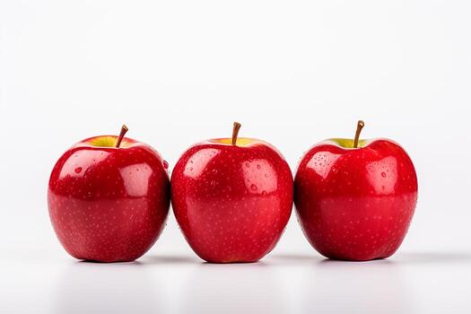 rojo manzanas en fila en blanco antecedentes con Copiar espacio para tu texto ai generado foto