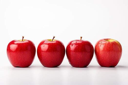 Red apples in row on white background with copy space for your text Ai Generated photo