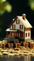 3D house on coin mound signifies financial stability and homeownership Vertical Mobile Wallpaper AI Generated photo