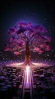 Abstract 3D tree Pink and purple circuits on a dark backdrop Vertical Mobile Wallpaper AI Generated photo