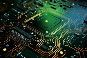 Duotone black circuit board showcasing intricate technological design elements AI Generated photo