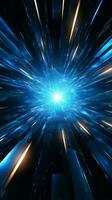 Futuristic 3D rendering Blue neon warp jump beams in space tunnel Vertical Mobile Wallpaper AI Generated photo