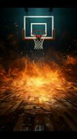 Sporty background featuring an artistic rendering of a basketball game Vertical Mobile Wallpaper AI Generated photo