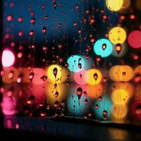 Colorful night lights outside the window, raindrops add a glow For Social Media Post Size AI Generated photo