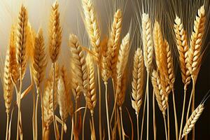 A natural medley of oats, wheat, rye, barley spikelets and stems AI Generated photo