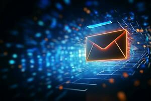 Speedy inbox Envelope email in an abstract backdrop of digital transformation AI Generated photo