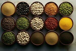 A selection of legumes and beans, a showcase of natural diversity AI Generated photo