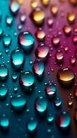 Vivid gradient mixed colors meet small raindrops, crafting a striking background Vertical Mobile Wallpaper AI Generated photo