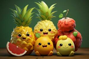 Fruit portrayed with irresistible cuteness, adding a playful and delightful touch AI Generated photo