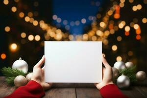 Blank paper in hands, room for your festive text AI Generated photo