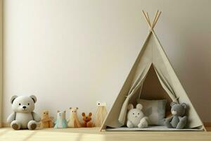 crema pared Bosquejo en un para niños dormitorio, Perfecto para personalizado decoración ai generado foto