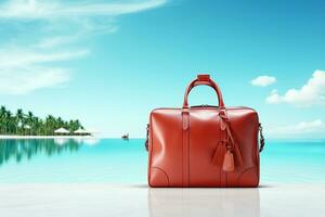 Orange leather bag isolated on white background. 3d rendering. Clipping path included Ai Generated photo