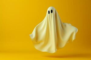 Minimal Halloween spook ghost sheet soars against yellow background AI Generated photo