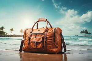 Orange leather bag isolated on white background. 3d rendering. Clipping path included Ai Generated photo