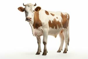 Cow standing isolated on white background. Studio shot. Side view. AI Generated photo