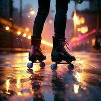 Legs in motion, Silhouettes of pairs reveal roller skate enthusiasts dynamism For Social Media Post Size AI Generated photo