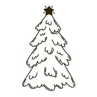 Isolated hand drawn doodle line christmas tree with star. Flat vector illustration on white background. New Year, Merry Christmas. For card, invitation, poster, banner.