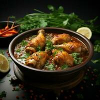 Delight in a fragrant chicken curry showcasing juicy drumsticks For Social Media Post Size AI Generated photo