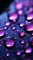 Close up view of raindrops on a window, kissed by purple light Vertical Mobile Wallpaper AI Generated photo