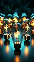 Cluster of executives views light bulbs amidst blue setting Vertical Mobile Wallpaper AI Generated photo