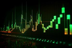 verde financiero grafico valores mercados lucro y pérdida, hacia arriba tendencia ai generado foto