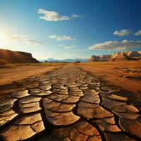 Desolation revealed Cracked earth in desert unveils climate changes distressing effects For Social Media Post Size AI Generated photo