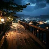 View from wooden plank above phuket town at night For Social Media Post Size AI Generated photo