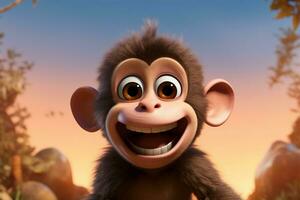 Monkeying around An animated little monkey in a cartoon adventure AI Generated photo