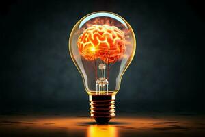 A bright idea forms as a brain meets a glowing light bulb AI Generated photo