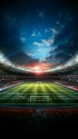 Crowded 3D pitch, Rendered stadium showcases bustling soccer action Vertical Mobile Wallpaper AI Generated photo