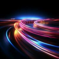 High velocity 3D light trails dynamic curve movement, 5G powered abstract For Social Media Post Size AI Generated photo