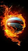 Volleyballs intensity, A fiery ball on a black backdrop, radiating passion Vertical Mobile Wallpaper AI Generated photo