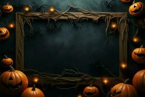 Party invitation or banner Halloween theme with clouds, bats, pumpkins AI Generated photo