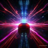 Speeding 3D neon lights radiant, illuminating a dark, dynamic scene For Social Media Post Size AI Generated photo