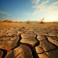 Droughts evidence Cracked desert soil crust reflects climate changes arid consequences For Social Media Post Size AI Generated photo