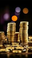 Coins pile on growth graph symbolize prosperous business investments in stock markets Vertical Mobile Wallpaper AI Generated photo