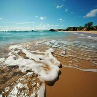 Seaside ambiance Clear wave on beach, reflecting pure sea waters natural charm For Social Media Post Size AI Generated photo