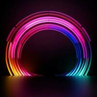 vibrante neón colores converger en un 3d semicírculo en negro para social medios de comunicación enviar Talla ai generado foto
