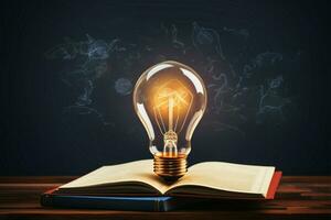 Doodle illustration books and a beaming light bulb, sparking ideas AI Generated photo